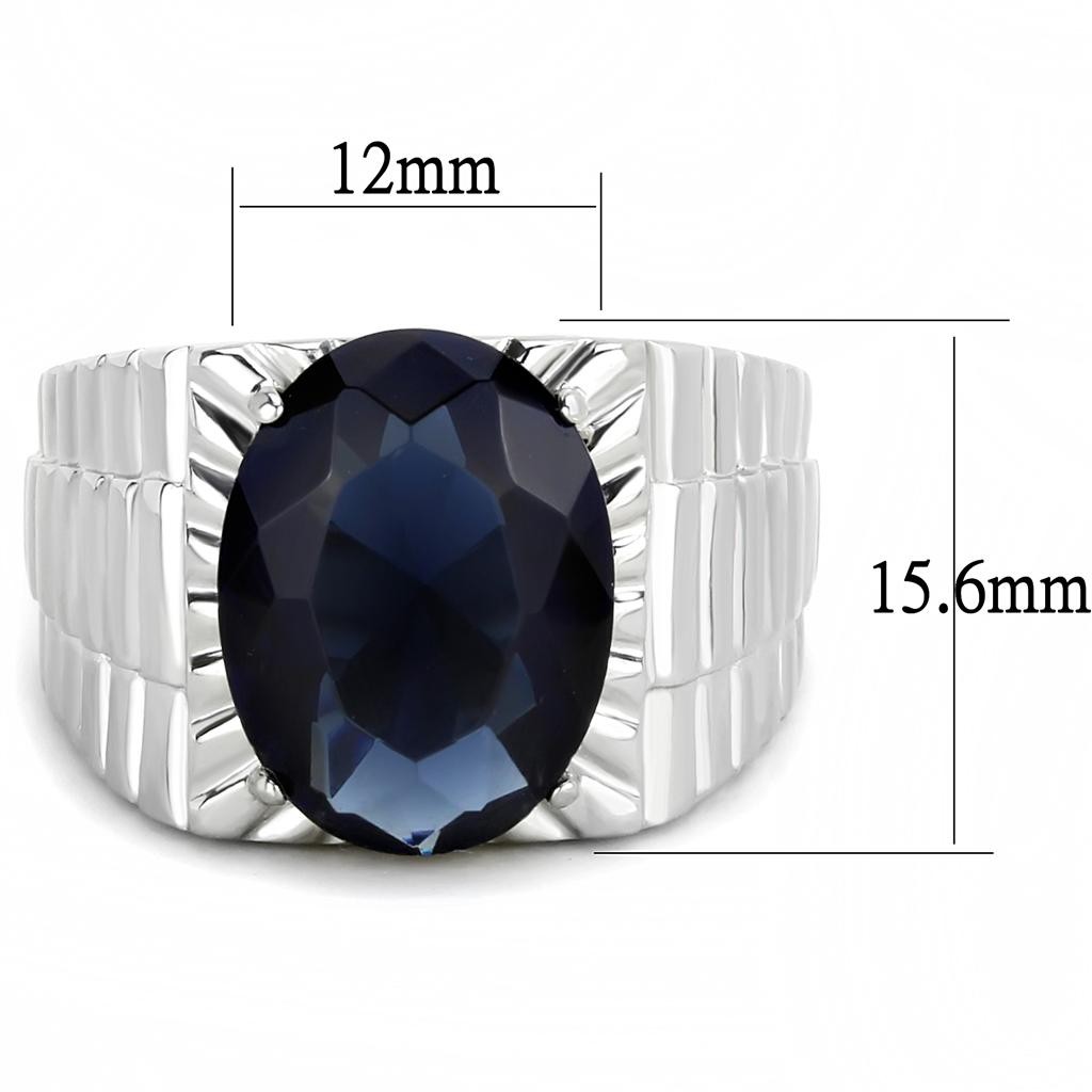 Men’s Ring, Blue Glass, Stainless Steel, Bold Design, Statement Ring