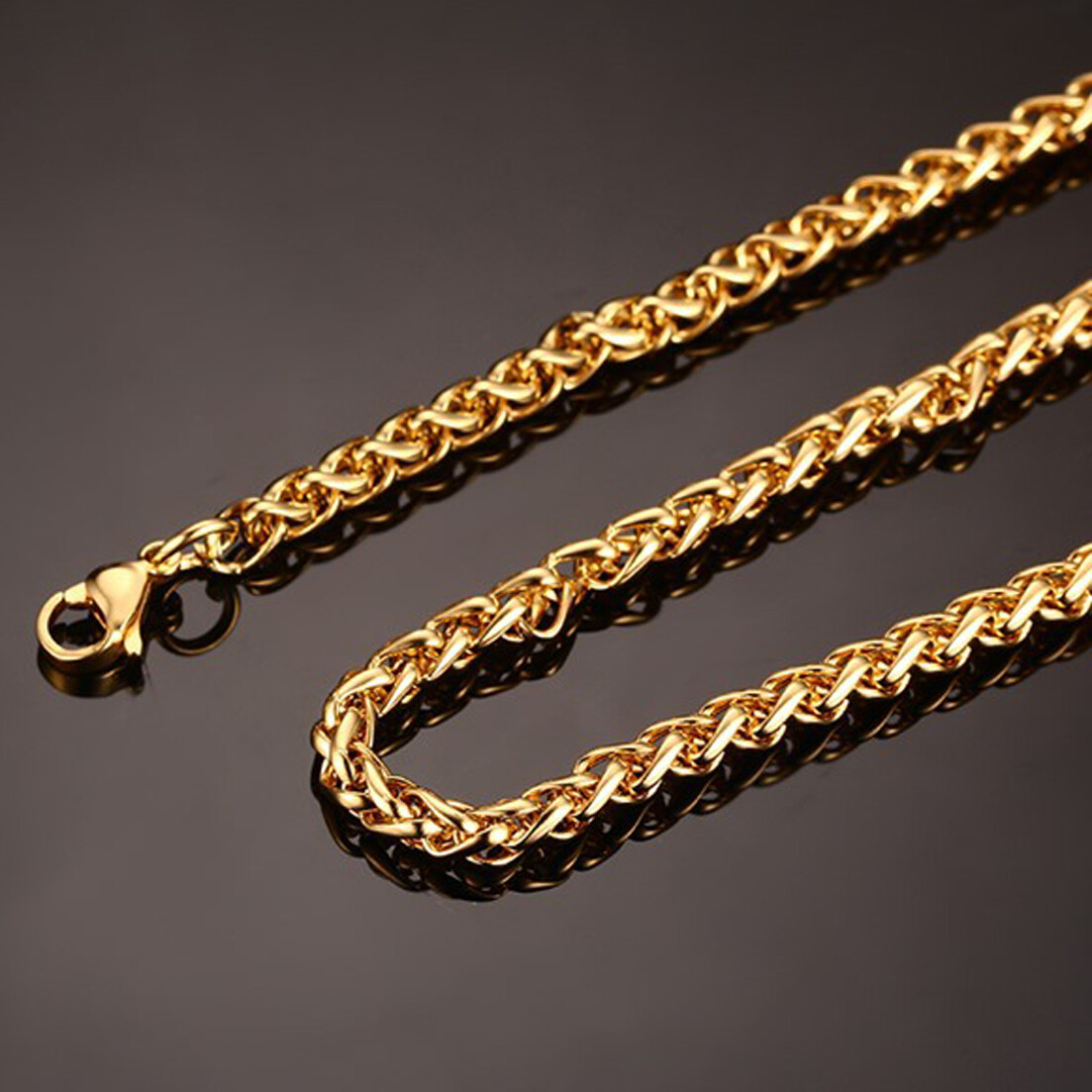 Silver/Gold Color Braided Wheat Link 3mm-7mm Mens Chain Stainless Steel Necklace