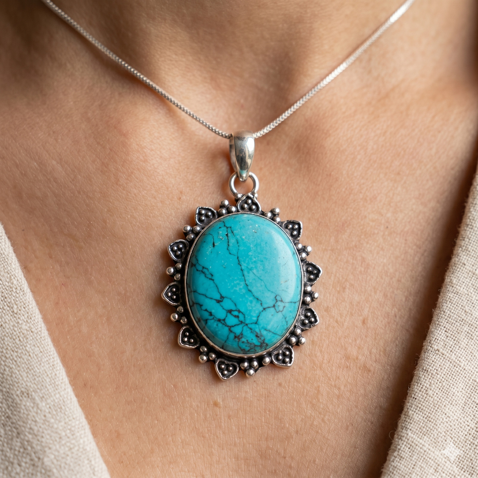 Santa Rosa Turquoise 925 Silver Channel Set Trendy Daughter Boho Pendant Jewelry