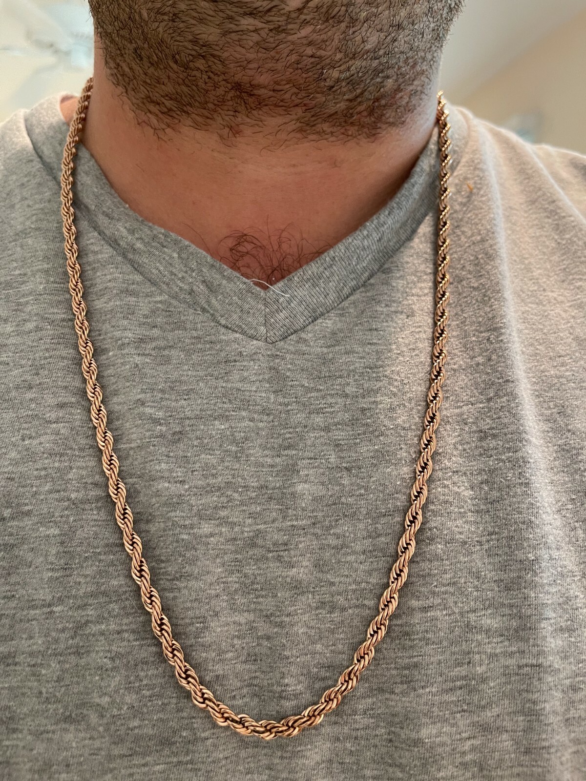 Men’s Real Rope Chain Necklace 14k Rose Gold Plated Stainless Steel 2mm-6mm