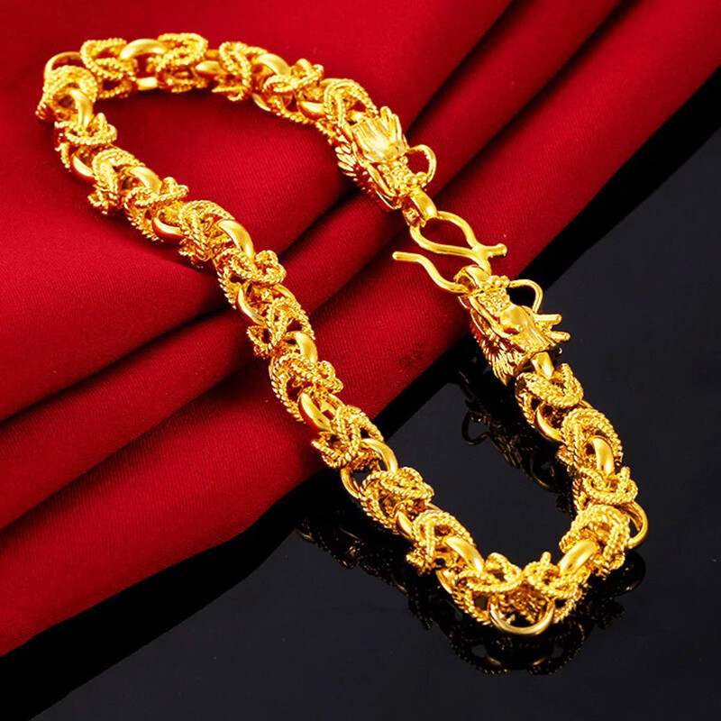24k Yellow Gold Filled Womens Men 10mm Wide Dragon Link Chain Bracelet 7.5″ D731