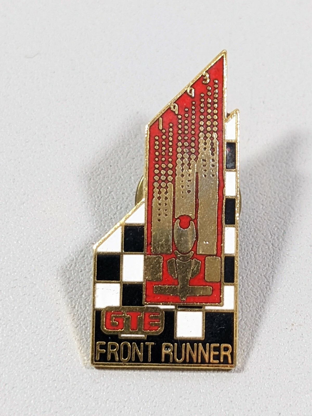 Vintage GTE Front Runner Gold Tone Red Black white Checker Pin