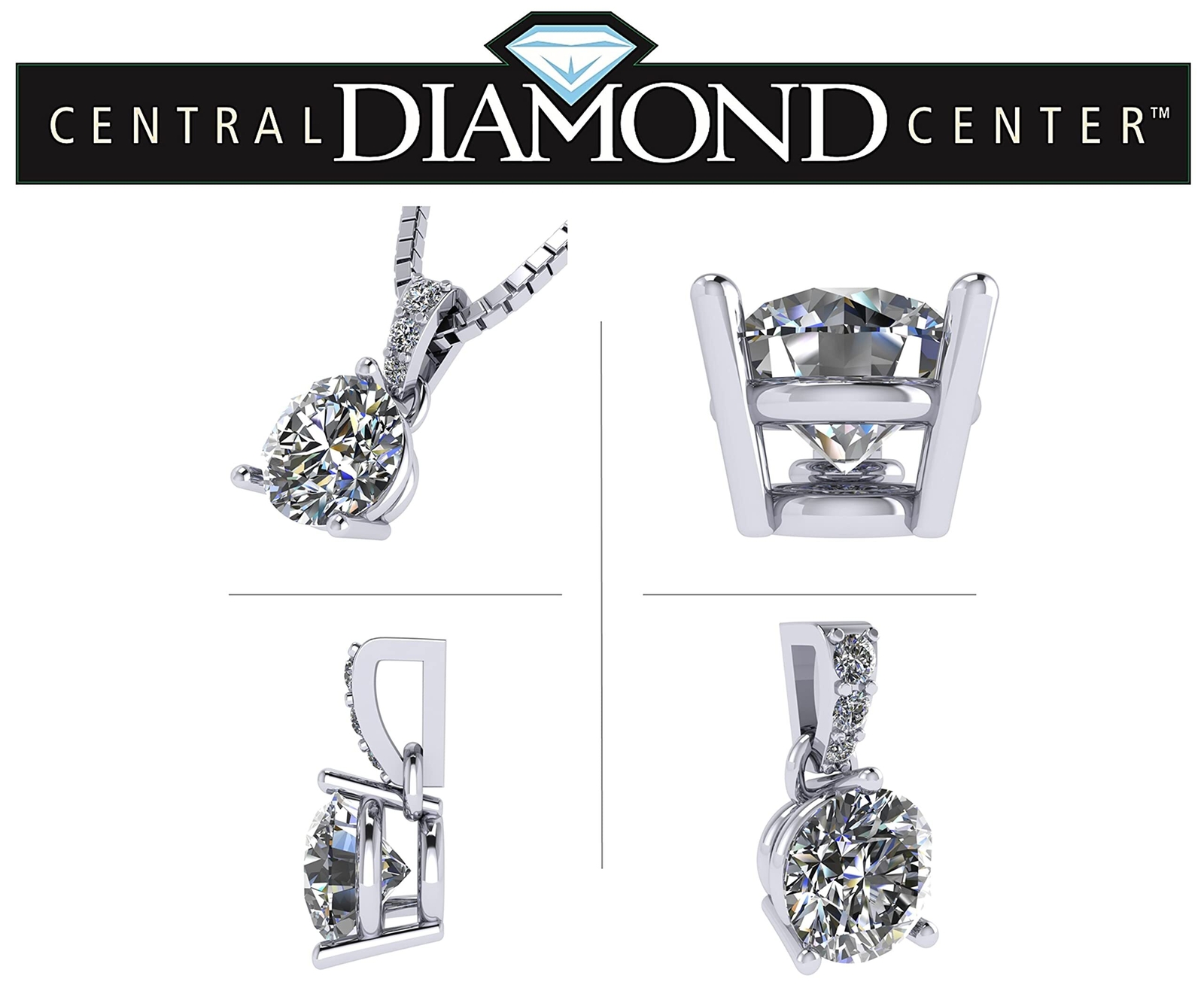 Platinum Plated 925 Sterling Silver 3-Prong Necklace With 2 TCW Cubic Zirconia