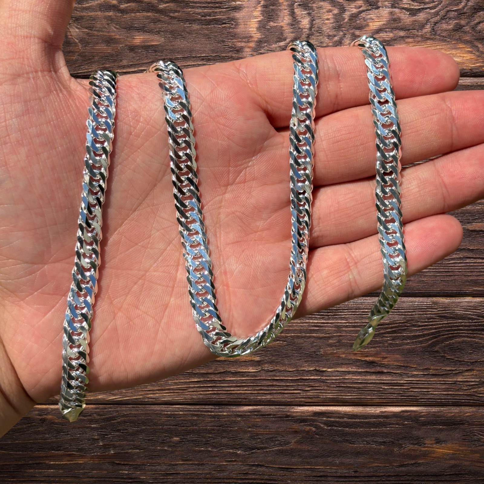 8mm Double Curb Link Chain Necklace – Solid 925 Sterling Silver MADE IN ITALY