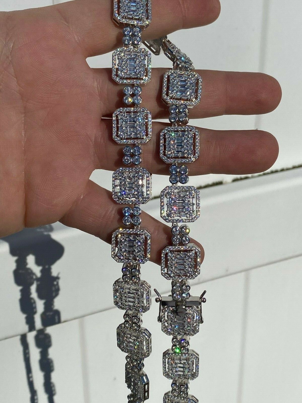 925 Sterling Silver Baguette Link Chain Iced 16mm Men’s CZ Necklace Choker
