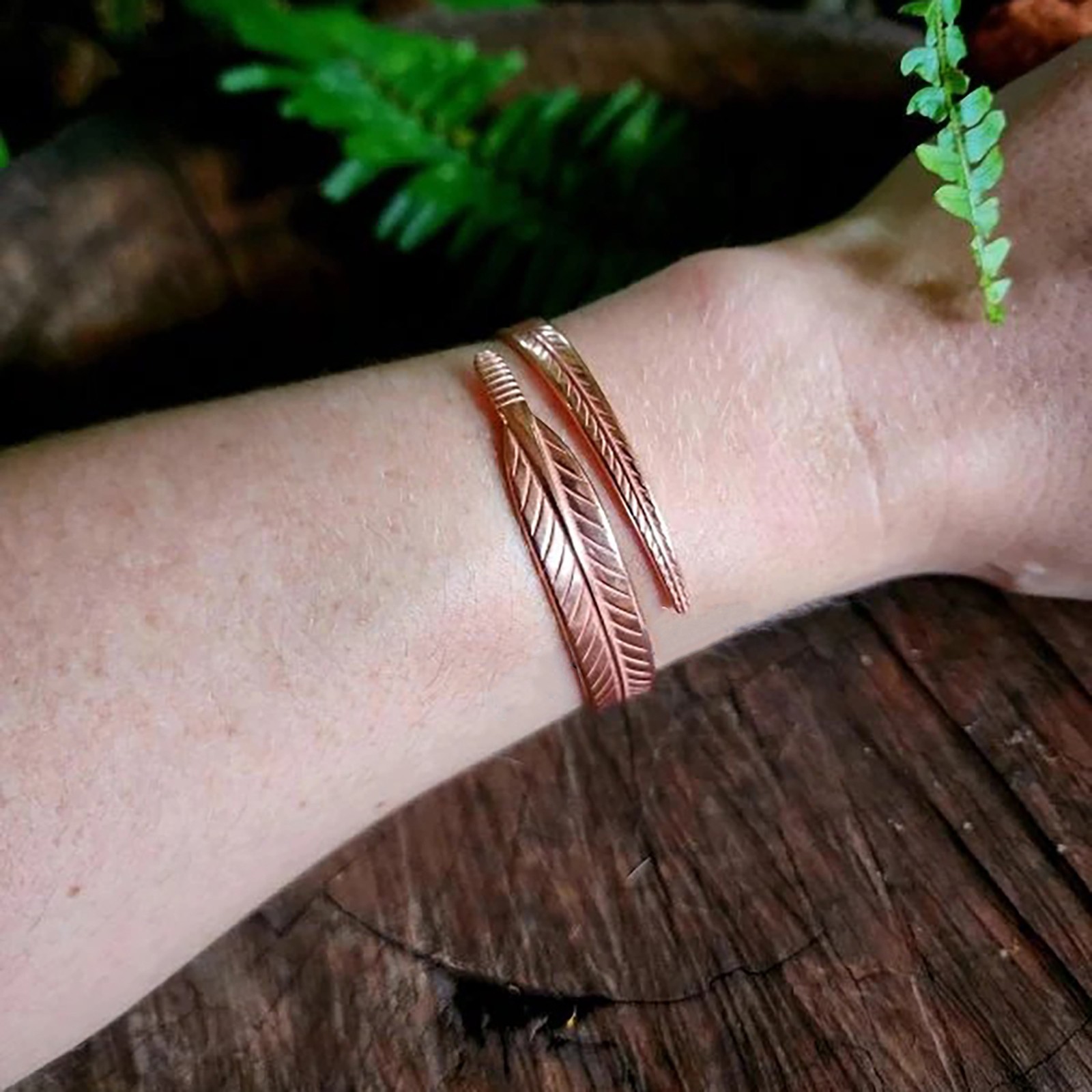 Handcrafted Copper Feather Cuff Bracelet Vintage Boho Ethnic Jewelry Gift For Me