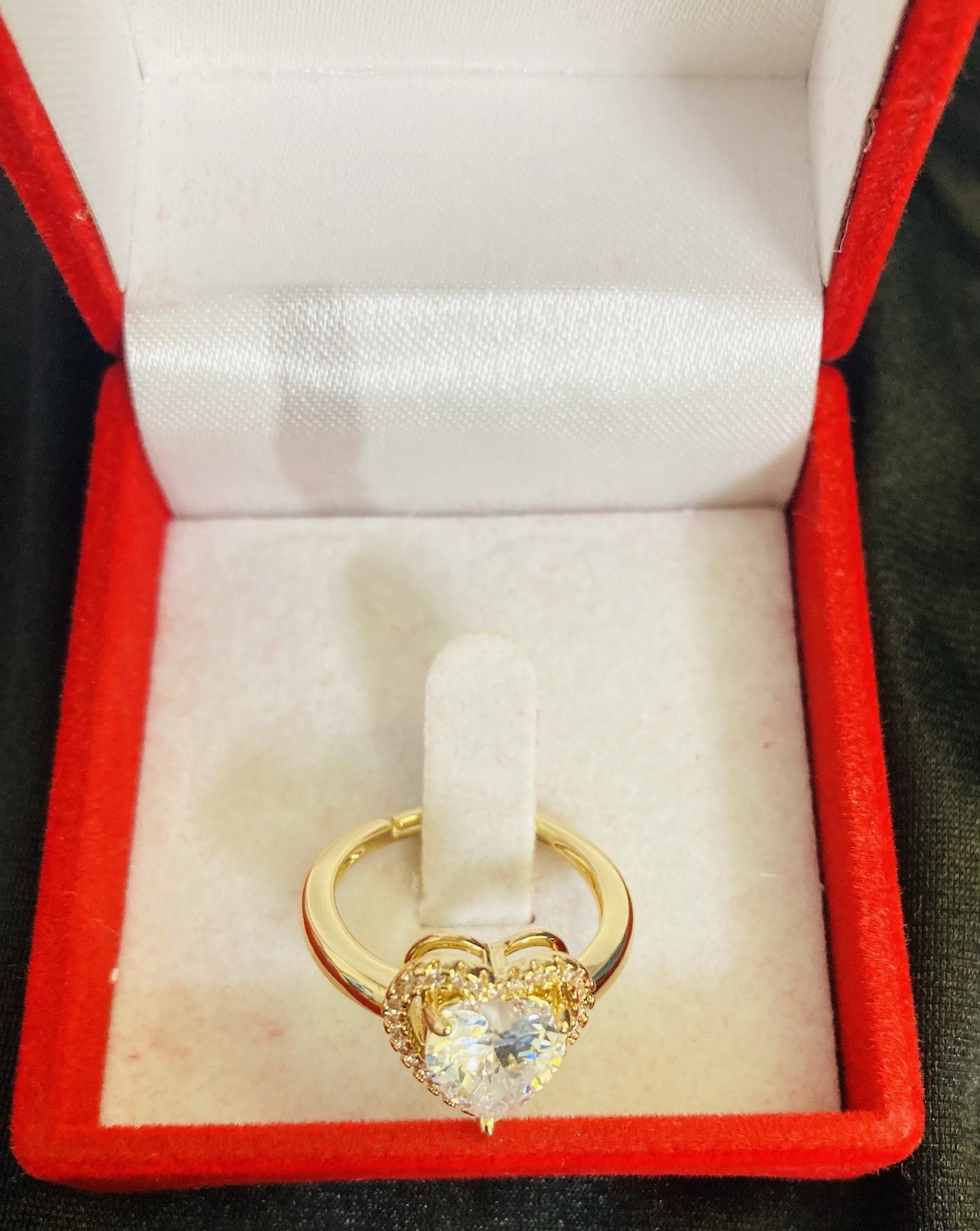 Heart Rings For Women Zircon Gold Plated Heart Stainless Steel,Resizable,LOVE