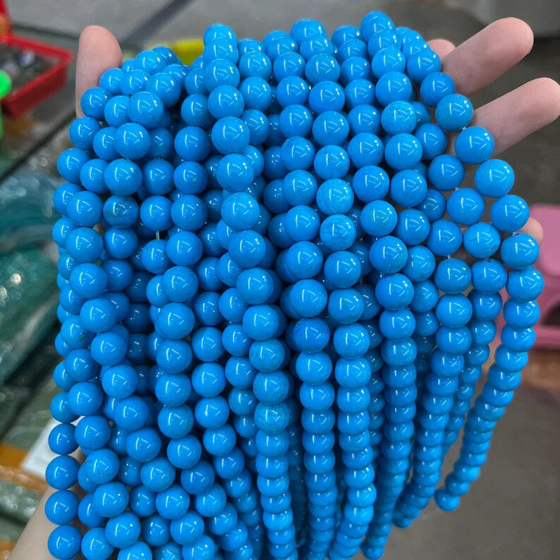 Sleeping Beauty Turquoise Smooth Round Stone Beads – 15” Strand Healing Crystals