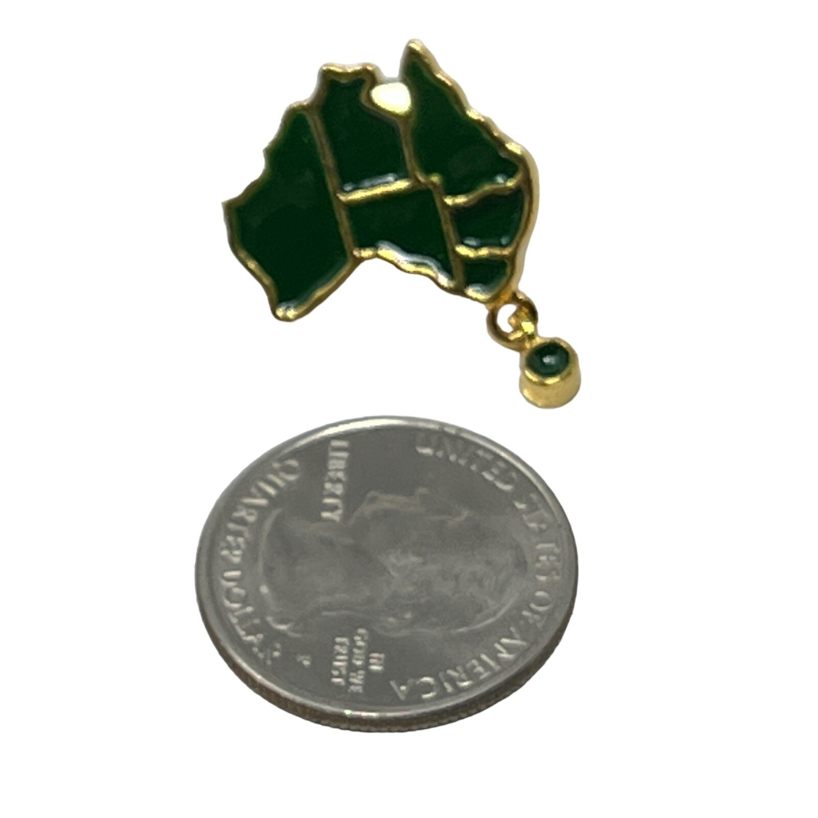 Australia Tasmania Map Brooch Green Enamel Gold Tone Tie Pin