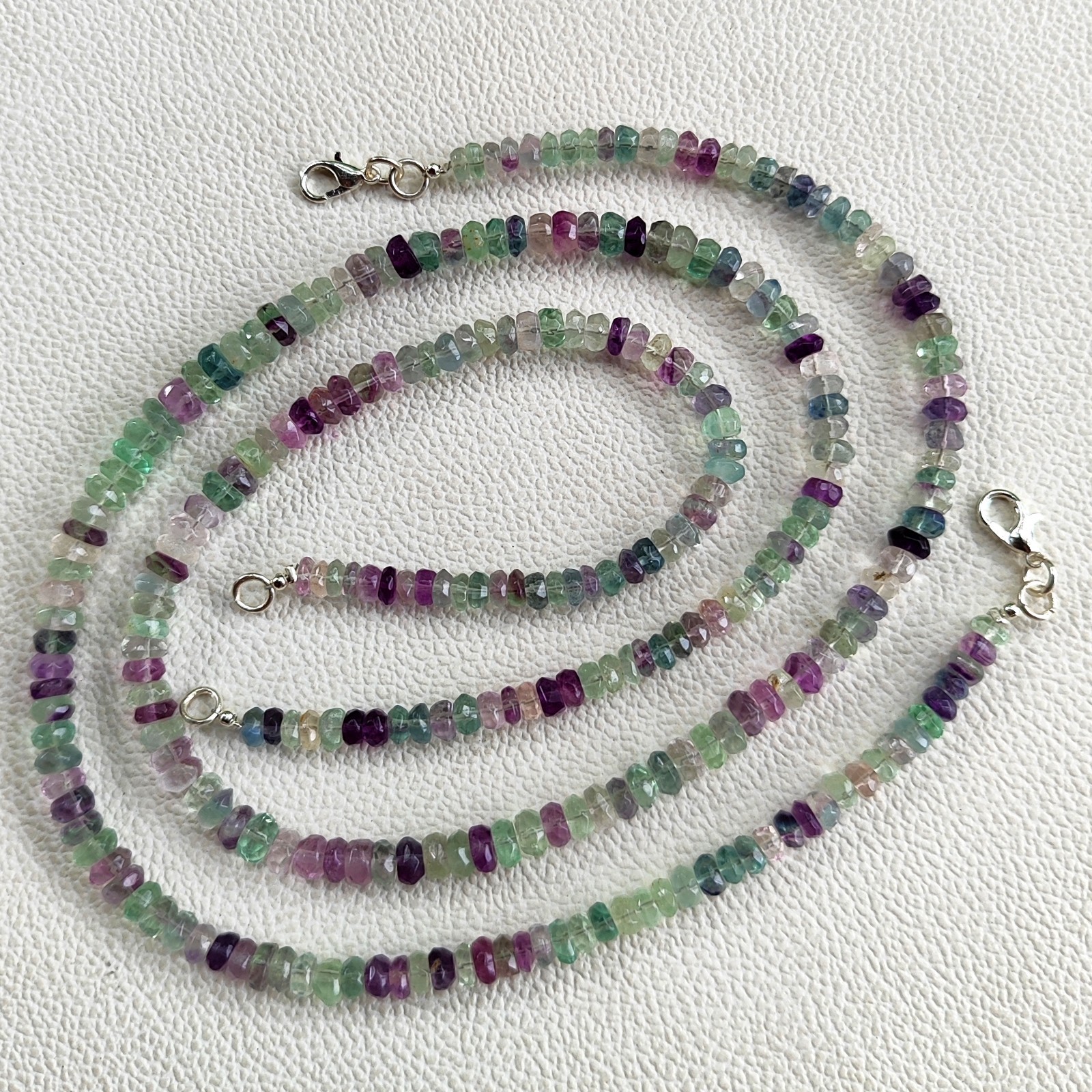 Natural Rainbow Fluorite Gems 5-6mm Faceted Rondelle Beads Necklace 17″