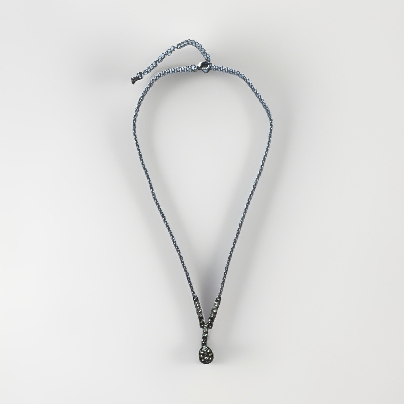 Silver Tone Teardrop Crystal Rhinestone Pendant Necklace Bezel Cable Chain