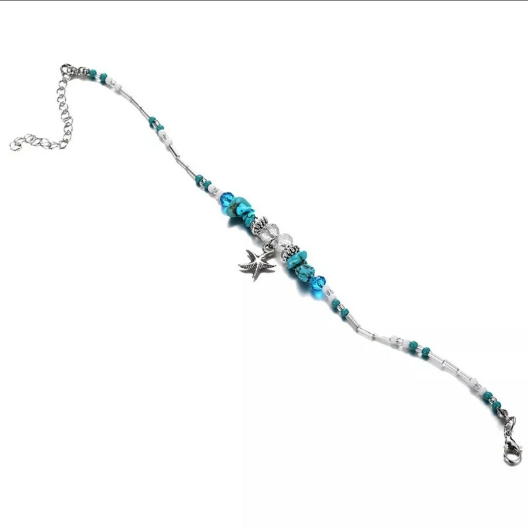 Womens Beach Ankle Jewelry Starfish Stone Anklet Silver Color Chain 22-9