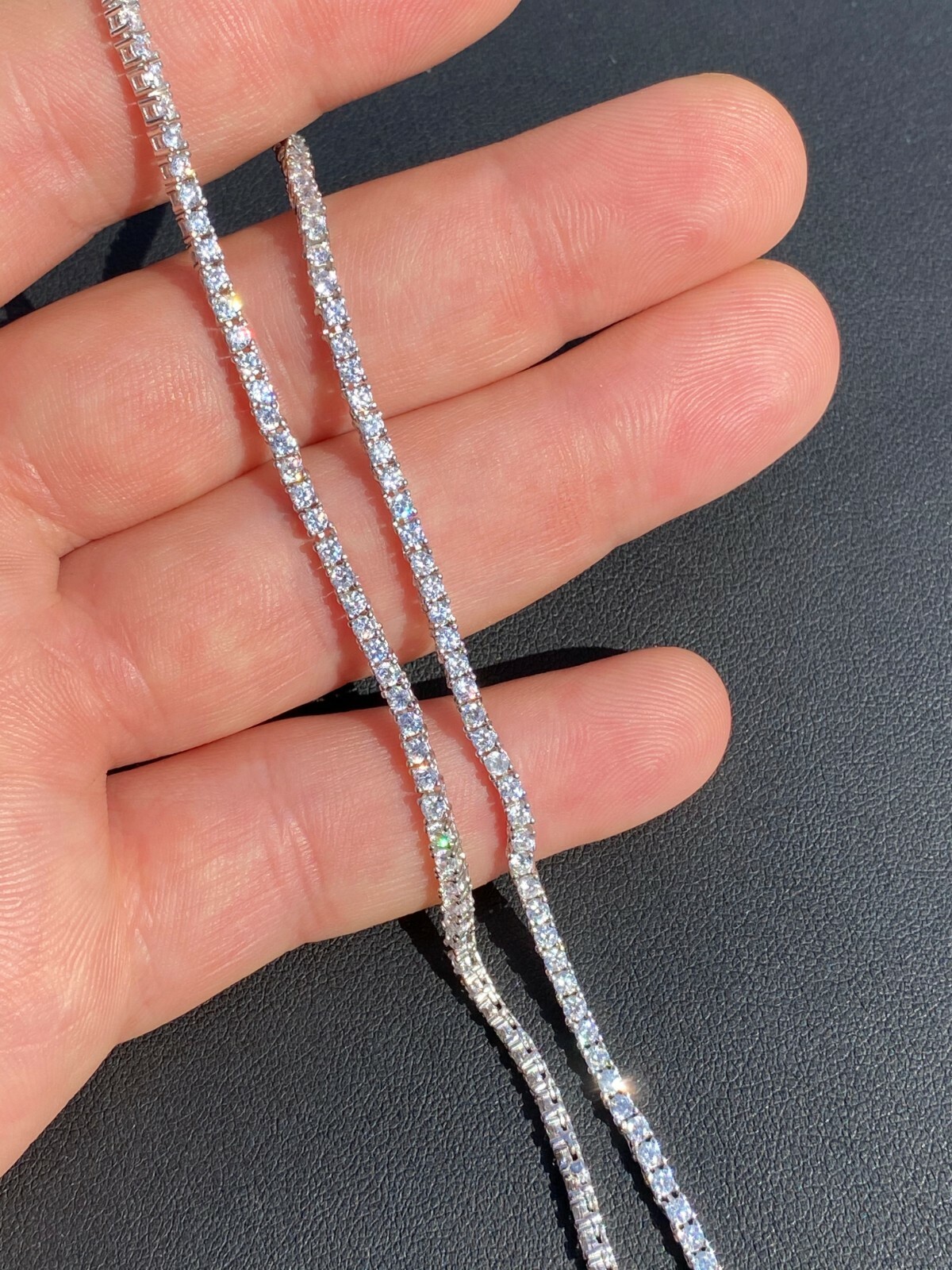 2mm MOISSANITE 925 Sterling Silver Tennis Chain Necklace Passes Tester