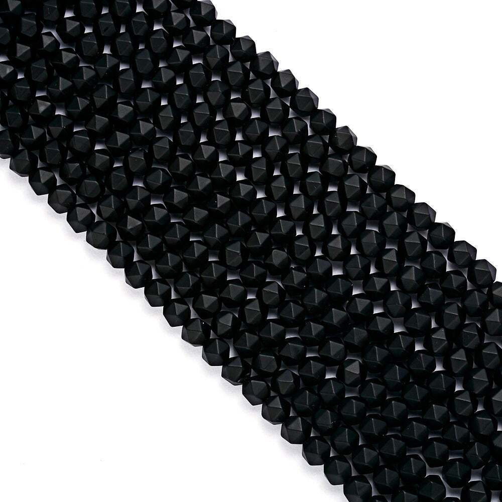 Black Onyx Matte Faceted Star Cut Beads 4mm 5mm 7mm 9mm 15.5″ Strand
