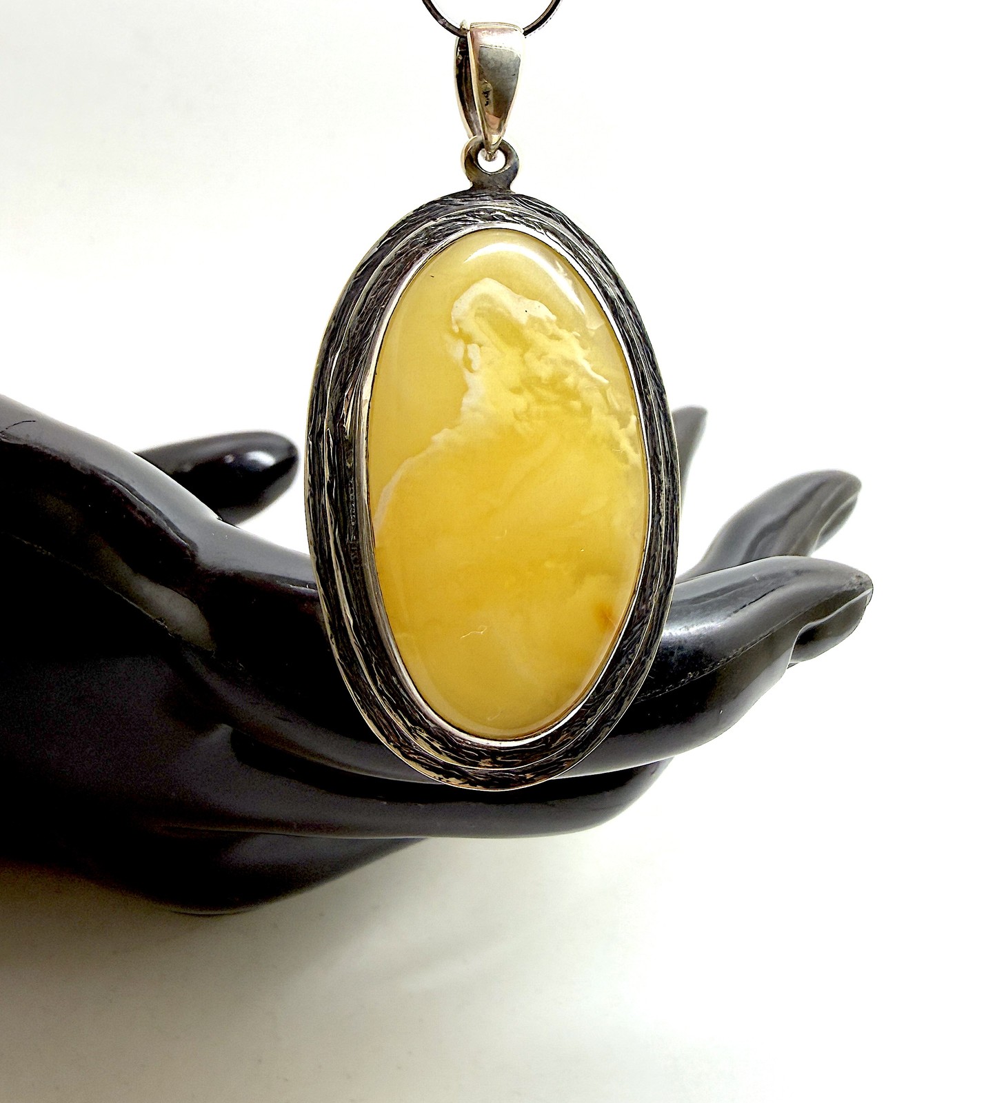 Silver landscape Whole Stone natural Amber Pendant 9.8g