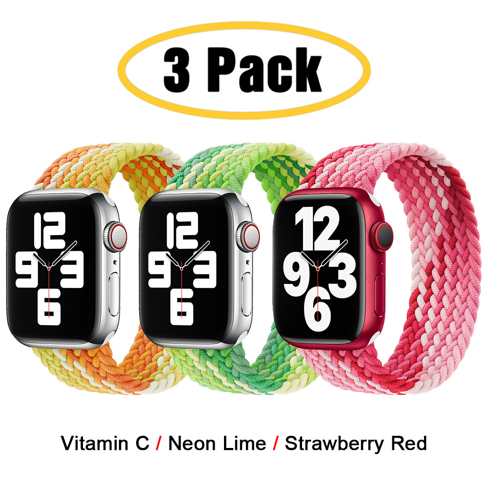 3 PACK For Apple Watch 10 9 8 7 6 5 4 44/45/49mm Braided Solo Loop Band Strap