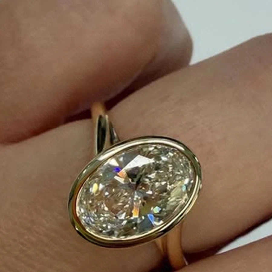 5.20Ct Oval Cut Lab Grown Diamond Hidden Halo Wedding Ring IGI 14K Yellow Gold
