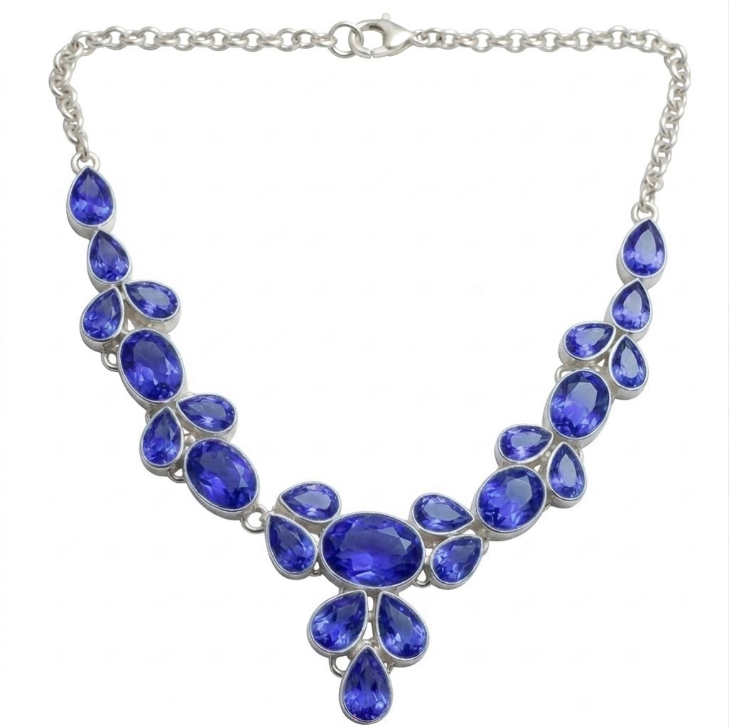 Blue Tanzanite Gemstone 925 Sterling Silver Jewelry Necklace Size-17-18″