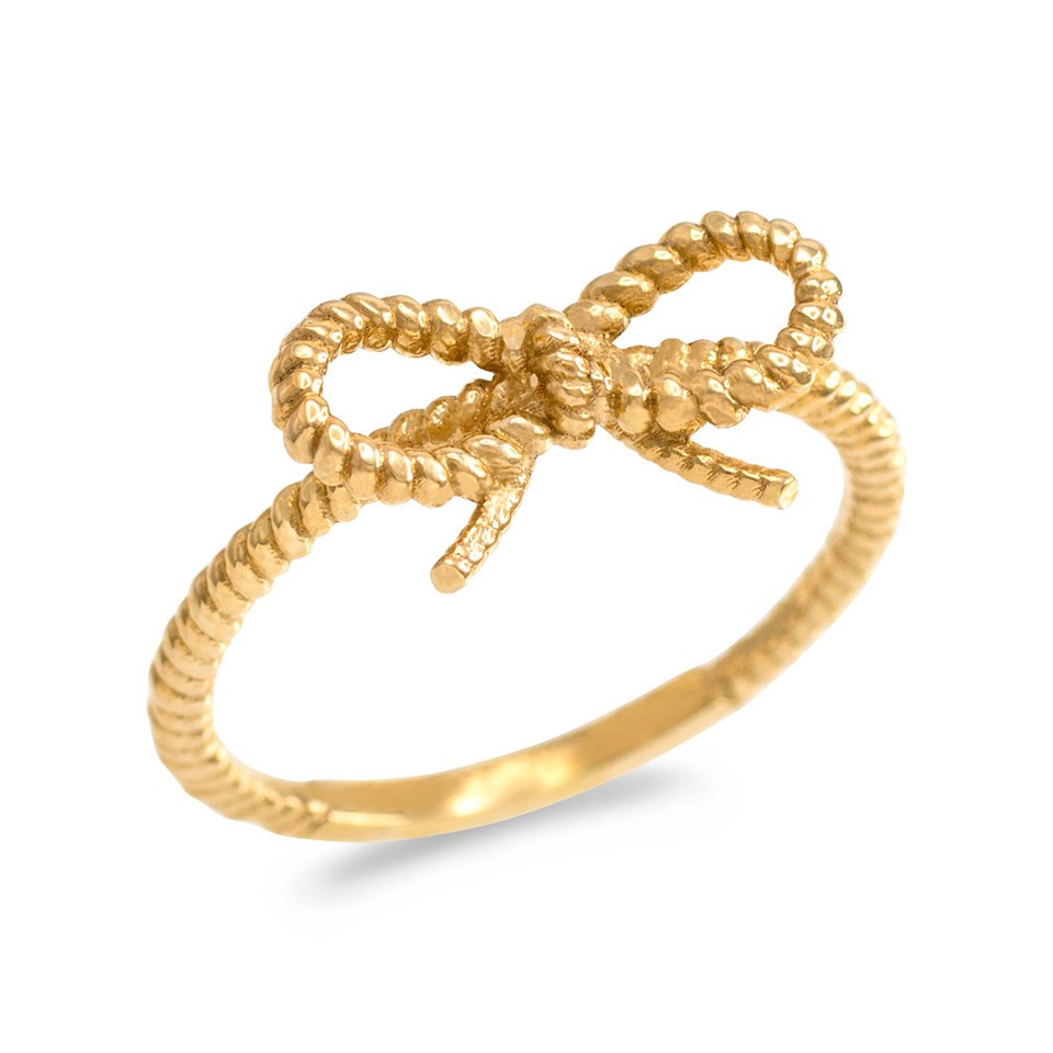 Gold Ribbon Bow Rope Ring (Available in Yellow/Rose/White Gold)