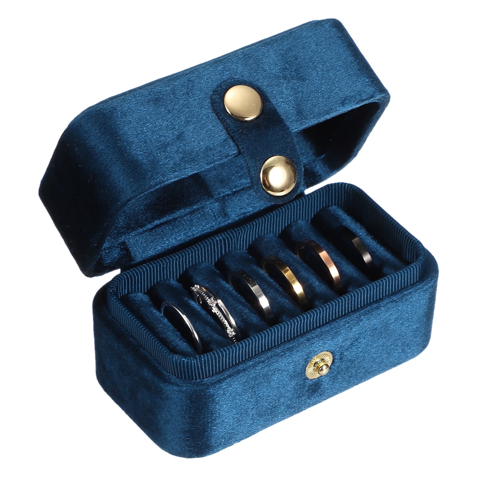 6 Slots Velvet Ring Box 3.35×1.85×1.97Inch Small Travel Jewelry Case Dark Blue
