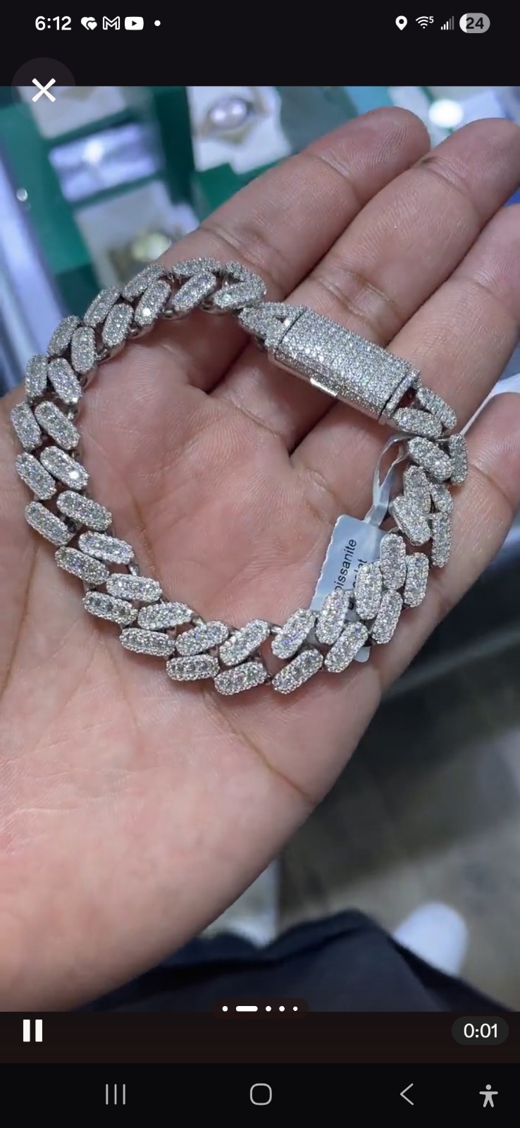 Moissanite 1 Row 22mm x 24″ Miami Cuban LINK Bracelet Sterling Sliver