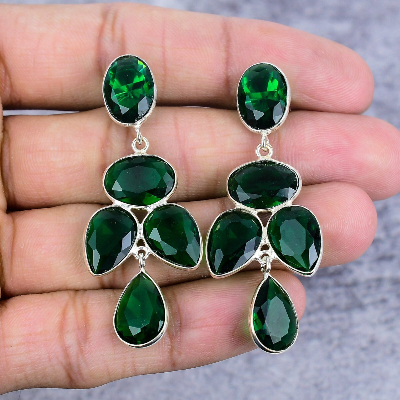 Chrome Diopside Gemstone Jewelry 925 Sterling Silver Handmade Earring For Her