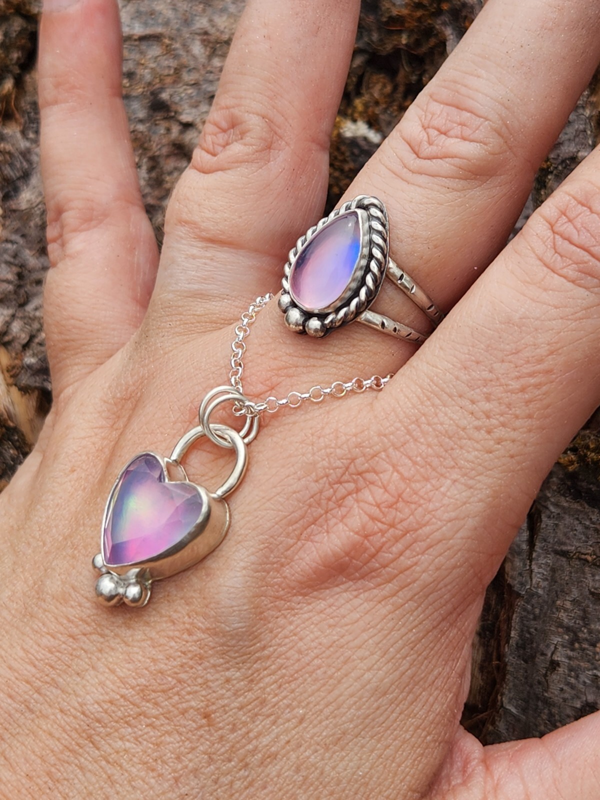 Aurora Opal Handmade Sterling Silver Ring, Statement Jewellery Jewelry Size 8.25