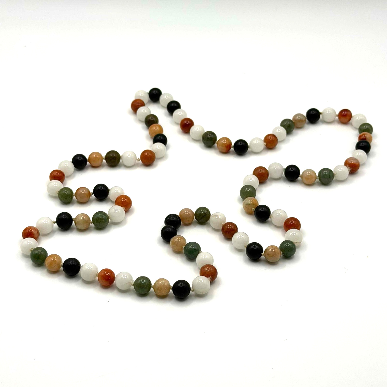 32″ Multicolor Jade Bead Necklace Endless Strand Green White Red (AHB)