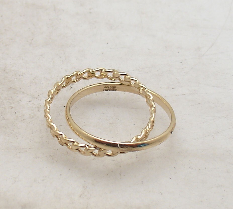 Size 8 Double Curb Cuban Plain Rolling Band Ring Real Solid 14K Yellow Gold