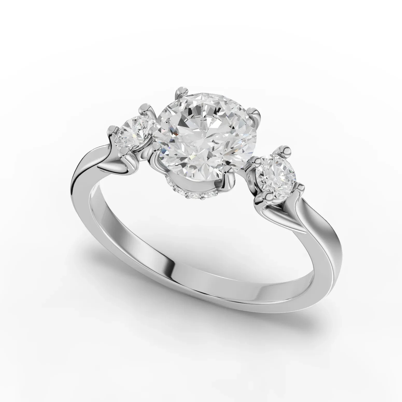 1.21 Ct Round Lab Grown Diamond Solitaire Hidden Halo Ring 18K White Gold