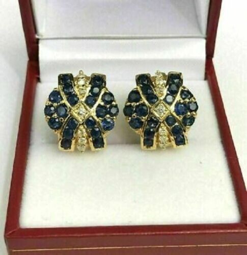 2Ct Lab Created Round Blue Sapphire Women’s Stud Earrings 14K Yellow Gold Finish