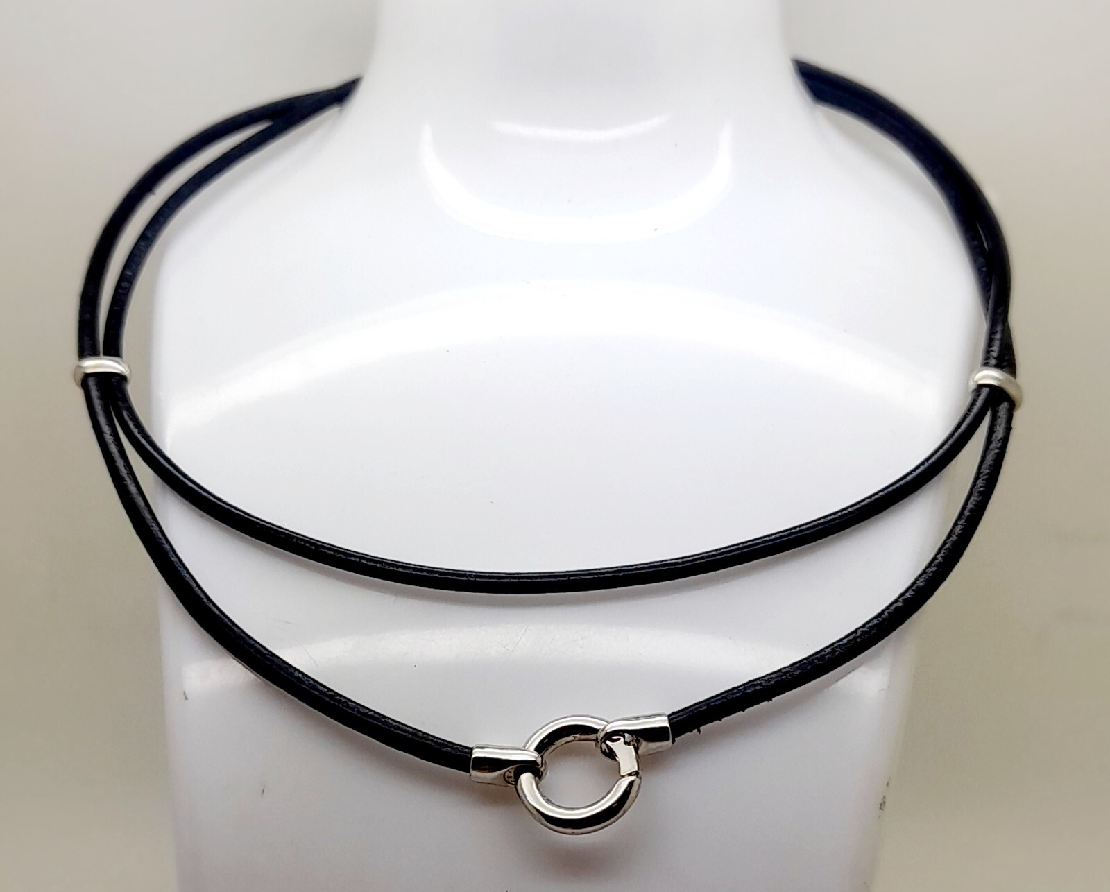 2.5mm Double Layered Black Faux Leather pendent Jewelry 16 inch Choker Necklace