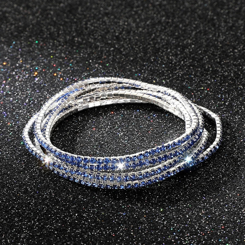 5 Pc Elastic Crystal Rhinestone Bracelet Women Gold Tone Round Chain Jewelry