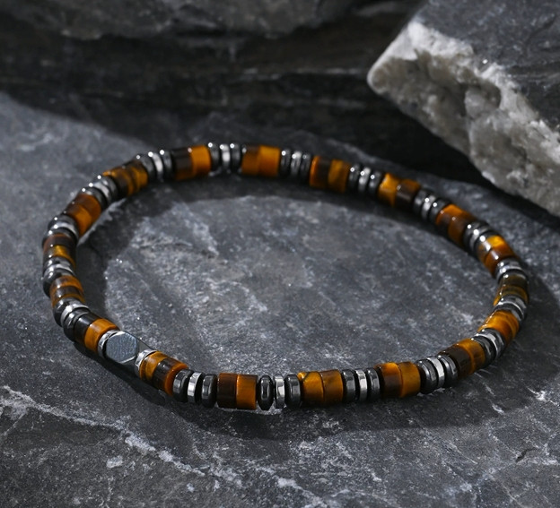 Men’s Tiger Eye Hematite Bracelet Healing Energy Jewelry Strength Grounding Gift