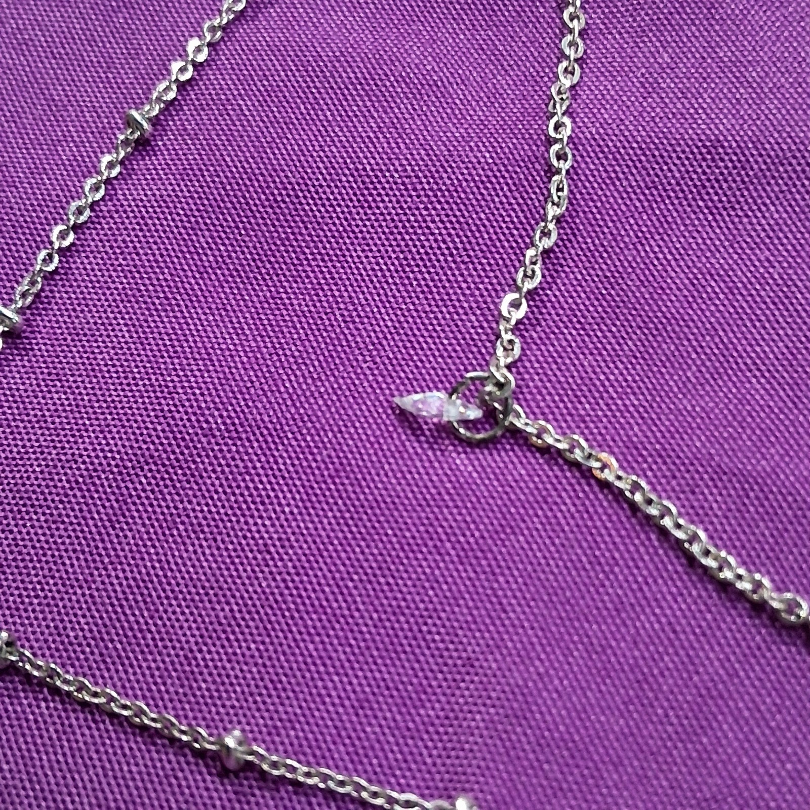 Vintage Polished Stainless Steel Bar & Marquis Glass Rhinestone Charm Necklace