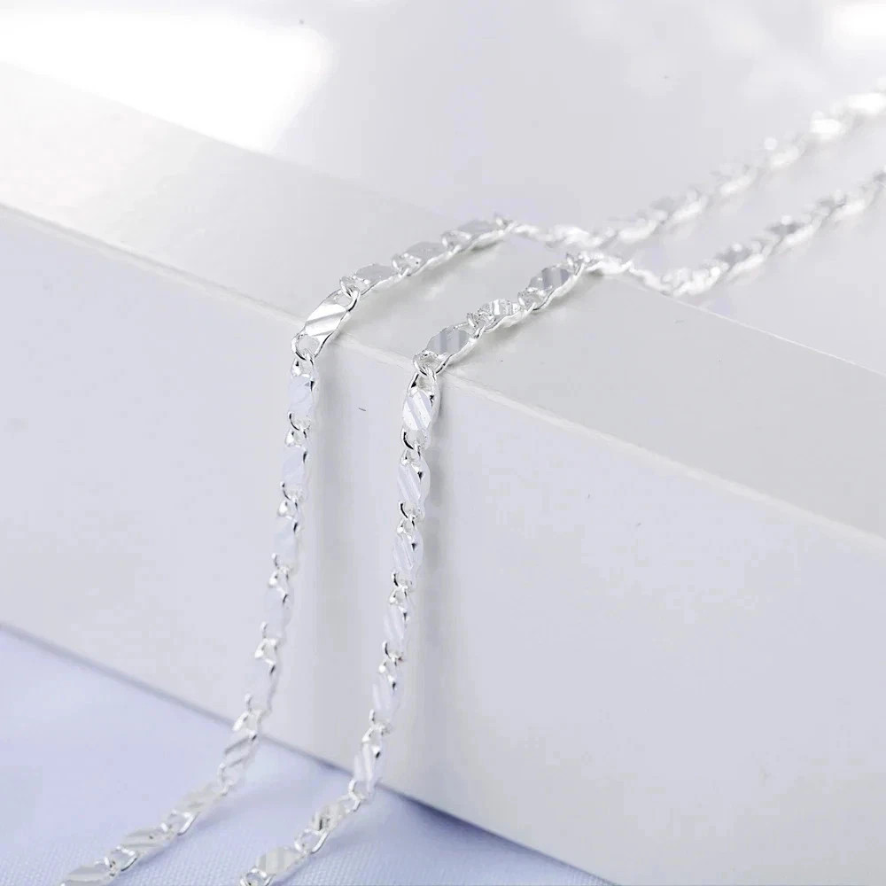 New 925 Sterling Silver fine 2MM flat Clavicle chains Necklaces for Men Women