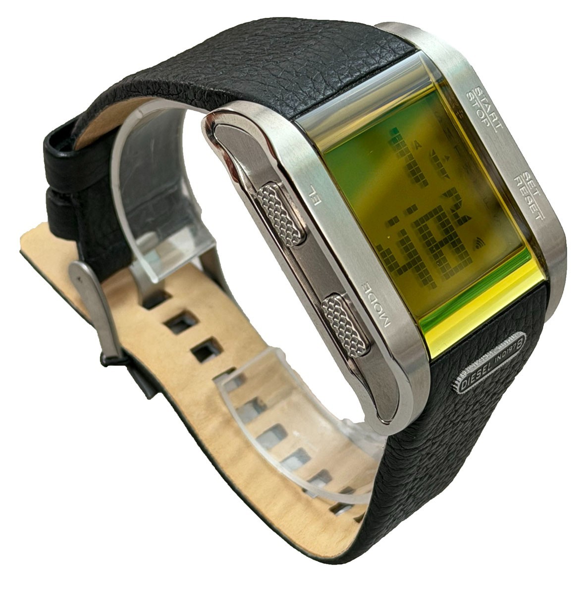 Diesel DZ7077 Digital Men’s Black Leather Band & Case Mineral Glass Quartz Watch