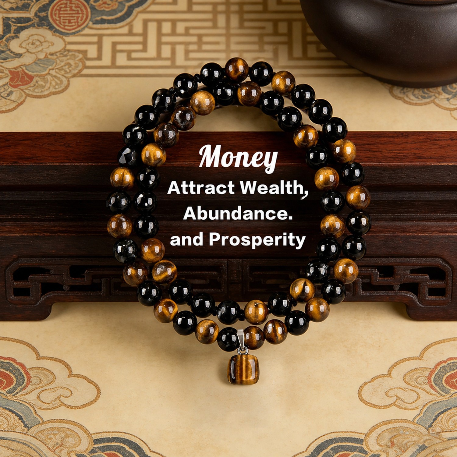 Money Attraction Necklace & Tiger Eye Pendant Healing Crystal Stone Jewelry Gift