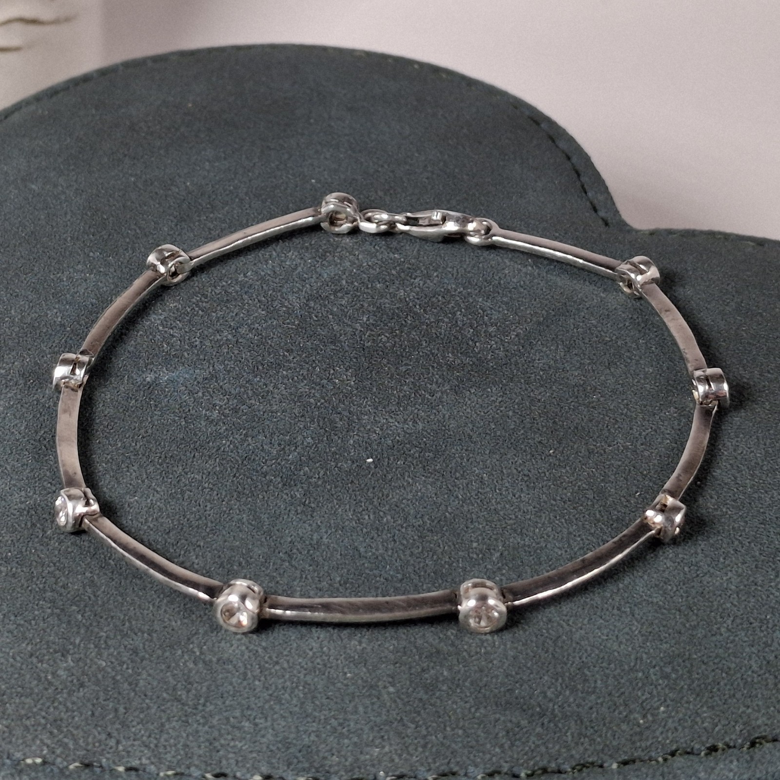 925 Sterling Silver CZ Station Link Bracelet Modern Minimalist Wedding Sparkle
