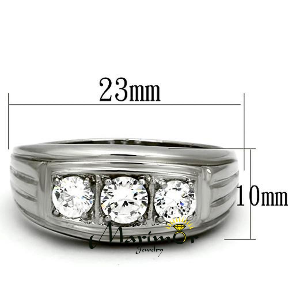 Men’s Round Cut Cubic Zirconia Silver Stainless Steel Ring Sizes 8-13