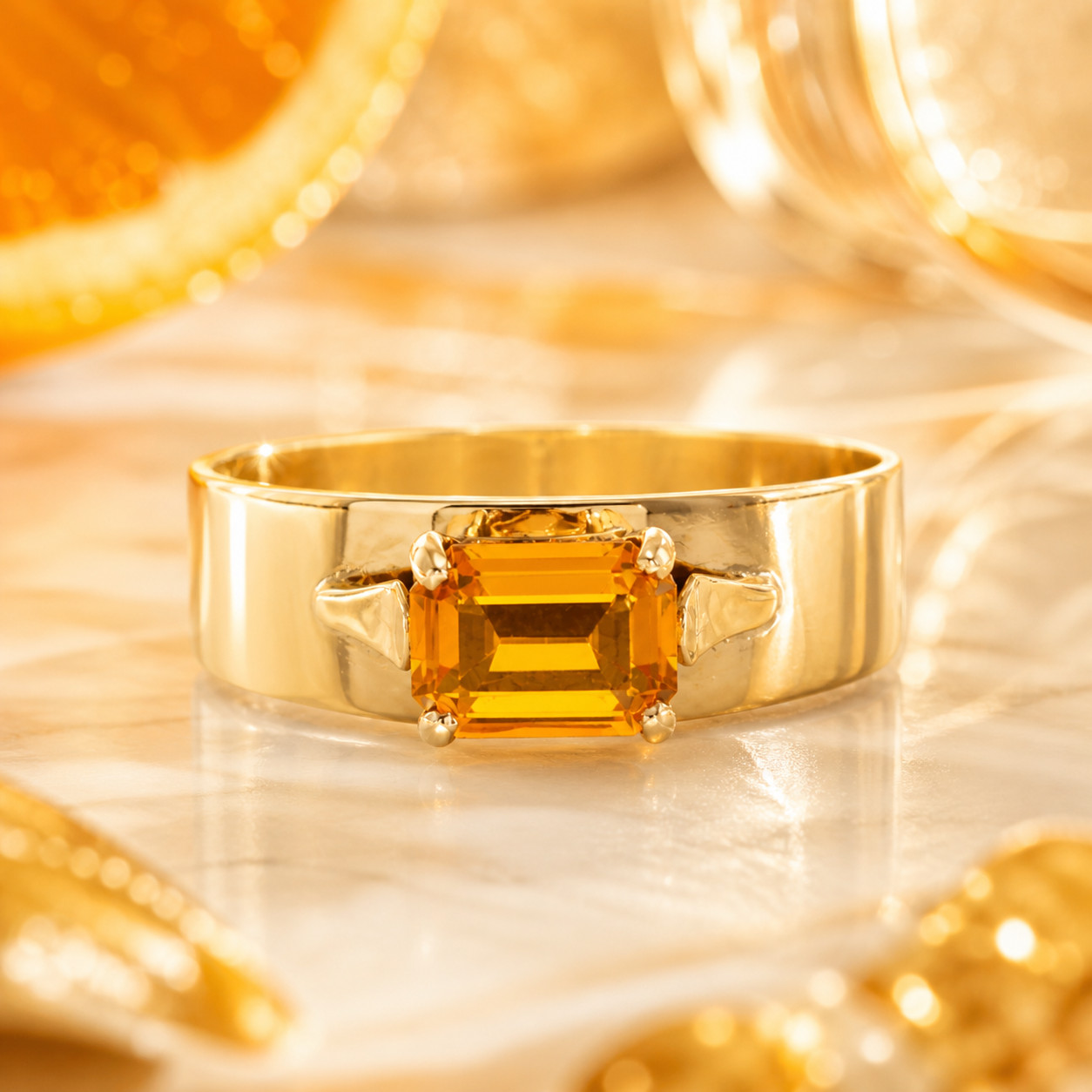 9Carat Yellow Gold Citrine Solitaire Ring (Size N) 7×5.5mm Head