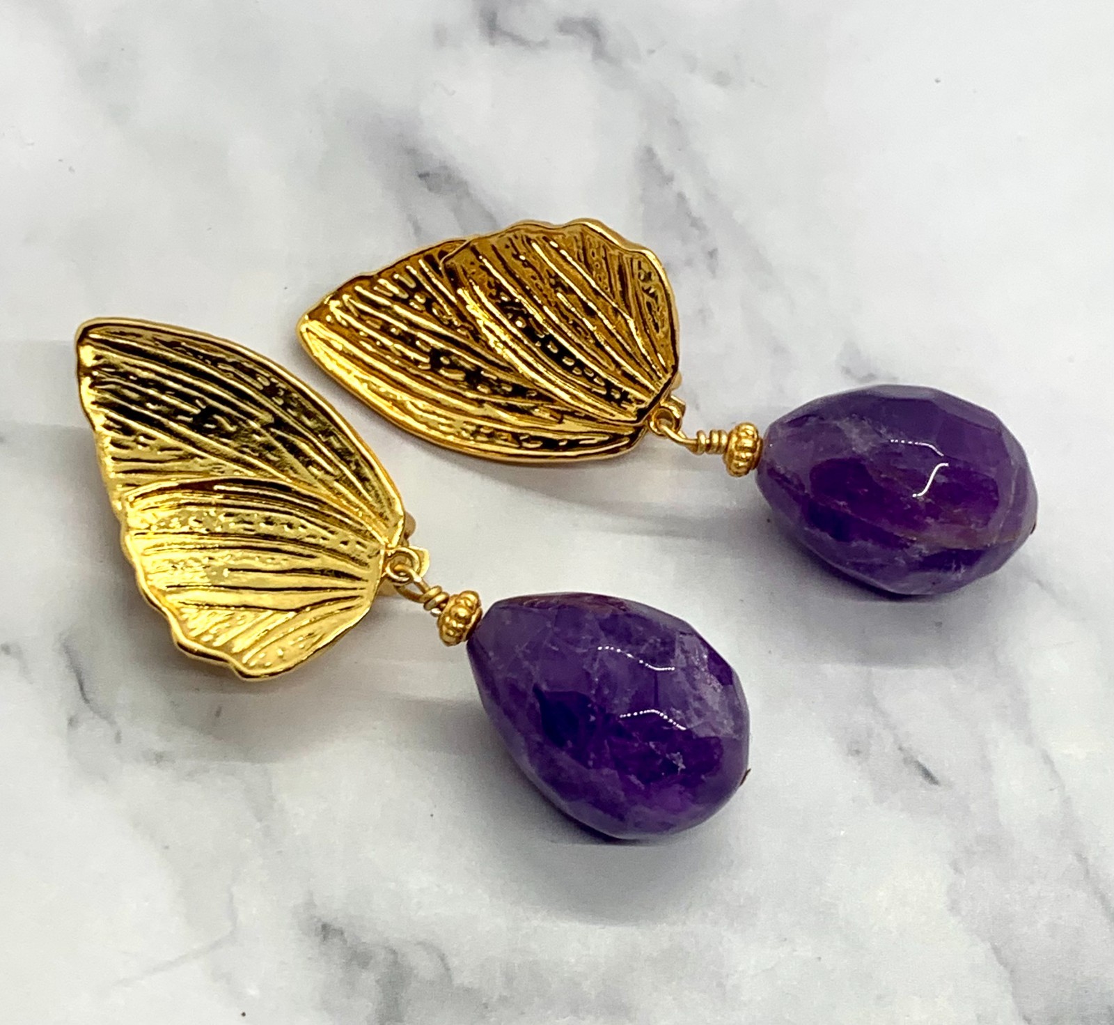 YSL YVES SAINT LAURENT Amethyst Wing Clip On Earrings – Pre owned / MG6264