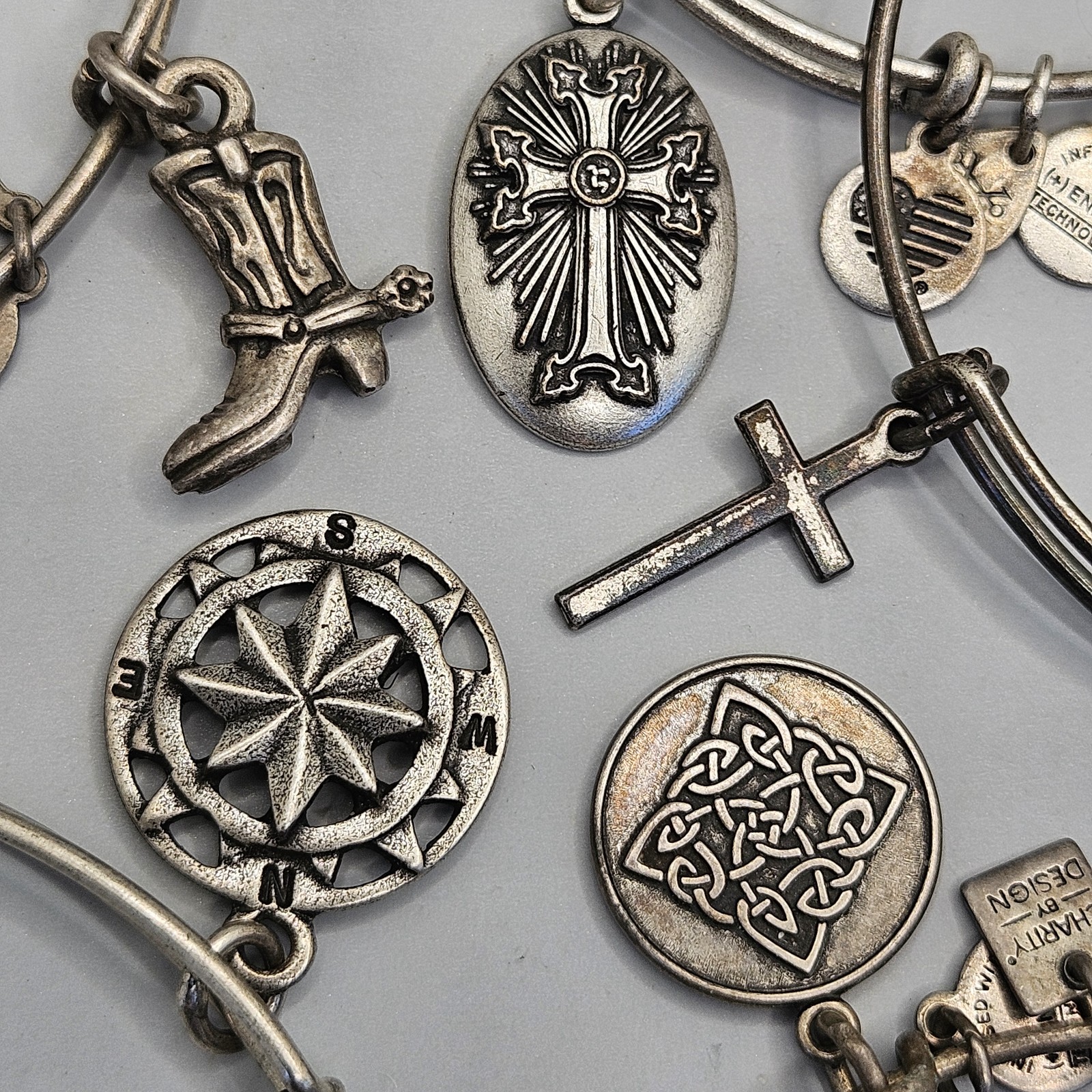 Alex and Ani Silver Tone Charm Bracelet Lot Celtic Knot Armenia Cross & Compass