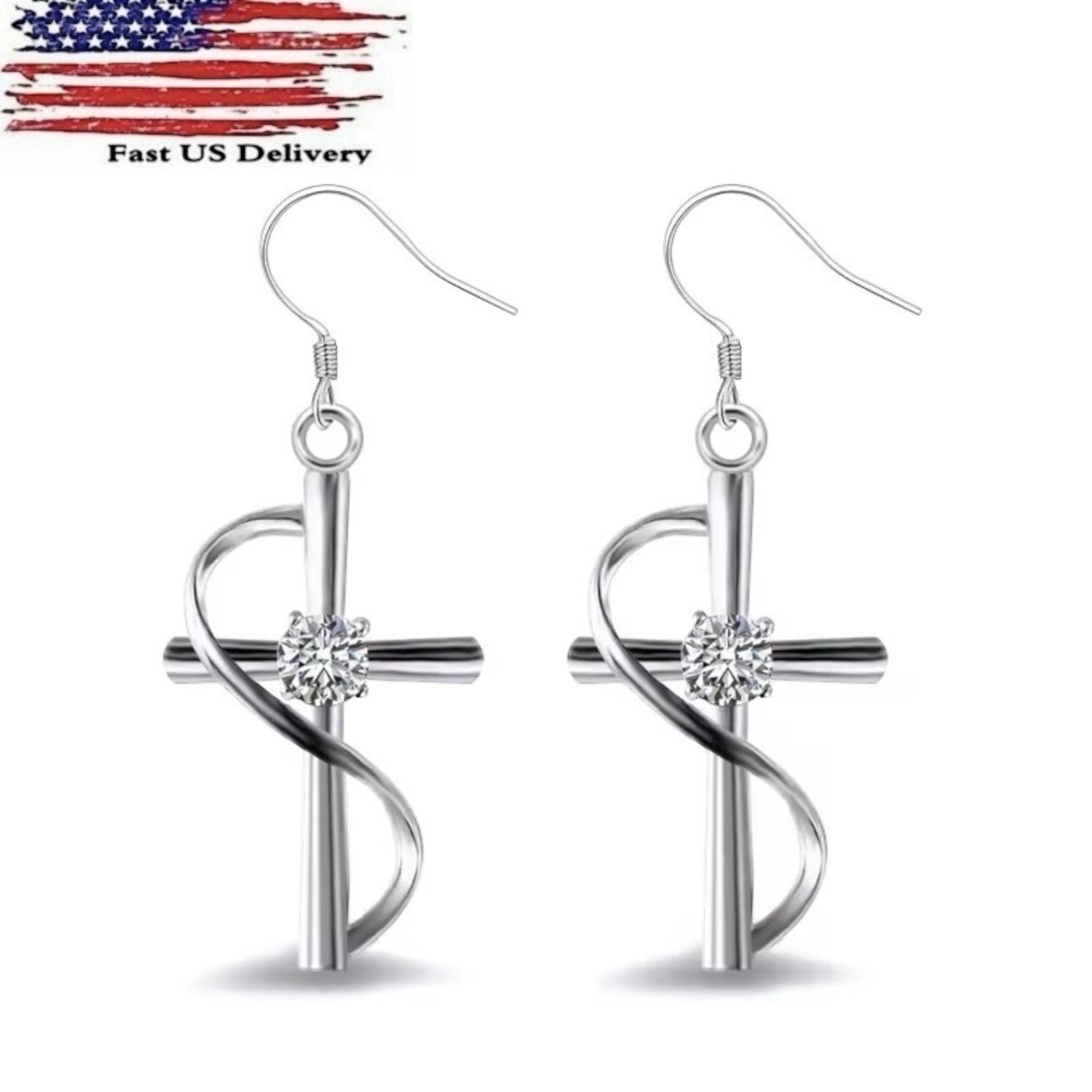 Fashion Drop Earrings Silver Plated Cubic Zirconia Jewelry Pair Lab-Created A27