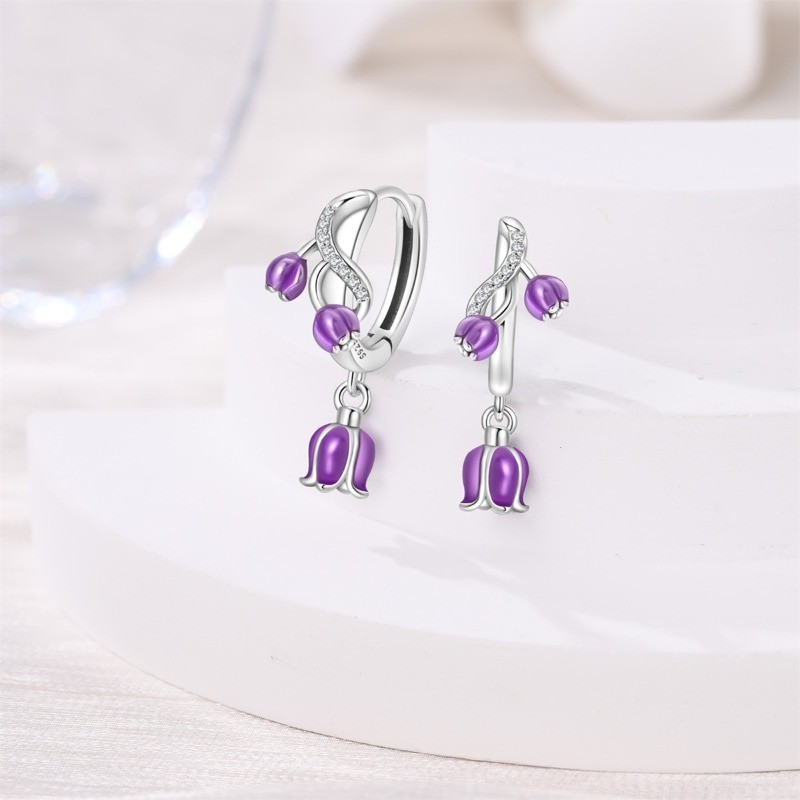 KUNSIR 925 Sterling Silver Purple Lily of the Valley Vine Earrings Women Gifts