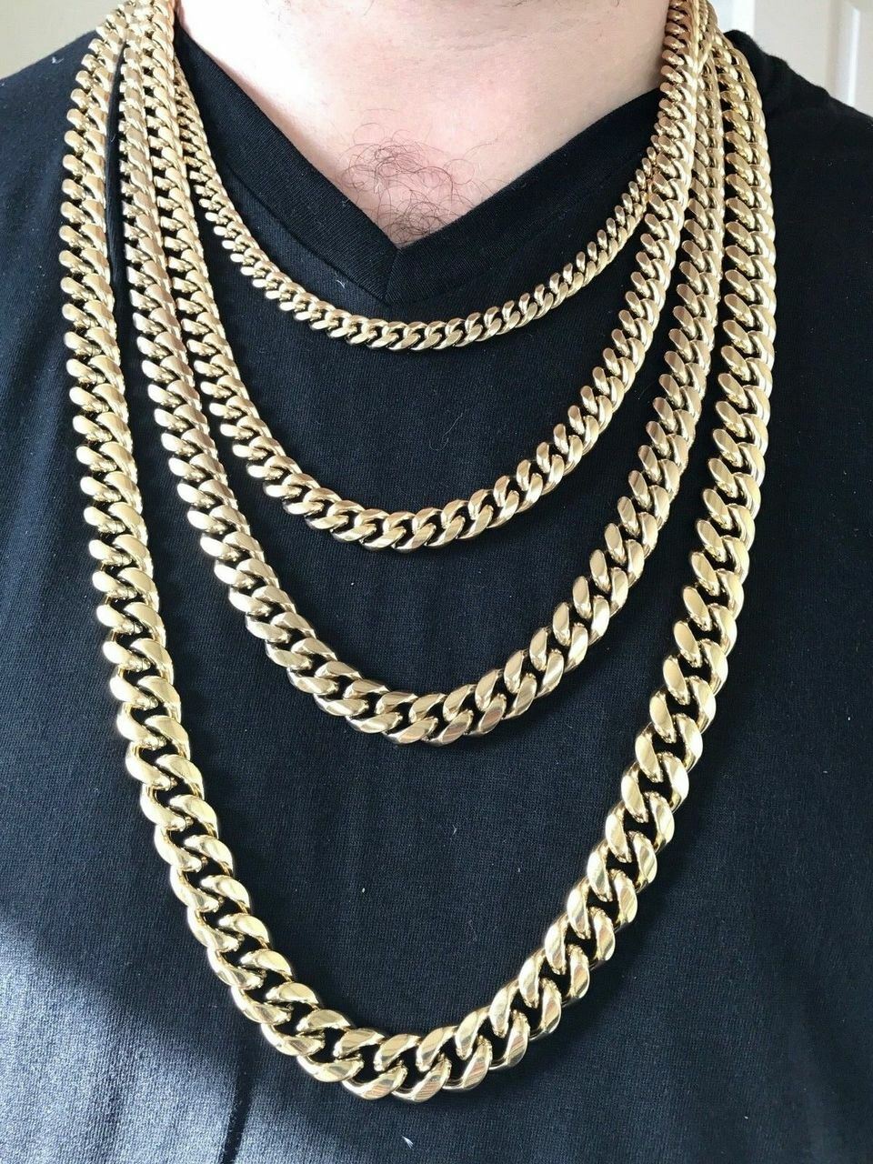 Miami Cuban Link Chain Rose Gold Plated Stainless Steel 8-18mm Yellow/Rose/White