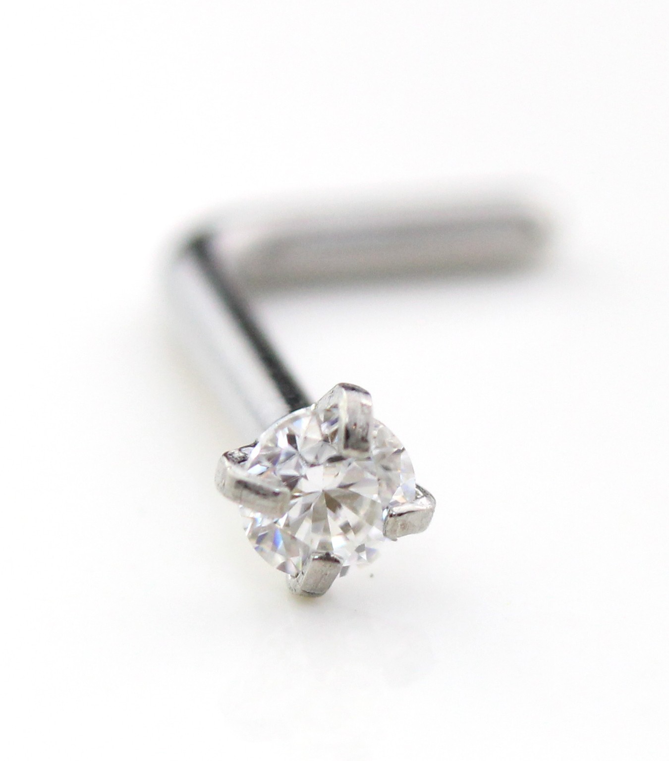 Moissanite L-Shape Nose Ring Silver Stud 18G 20G Surgical Steel Gold PVD