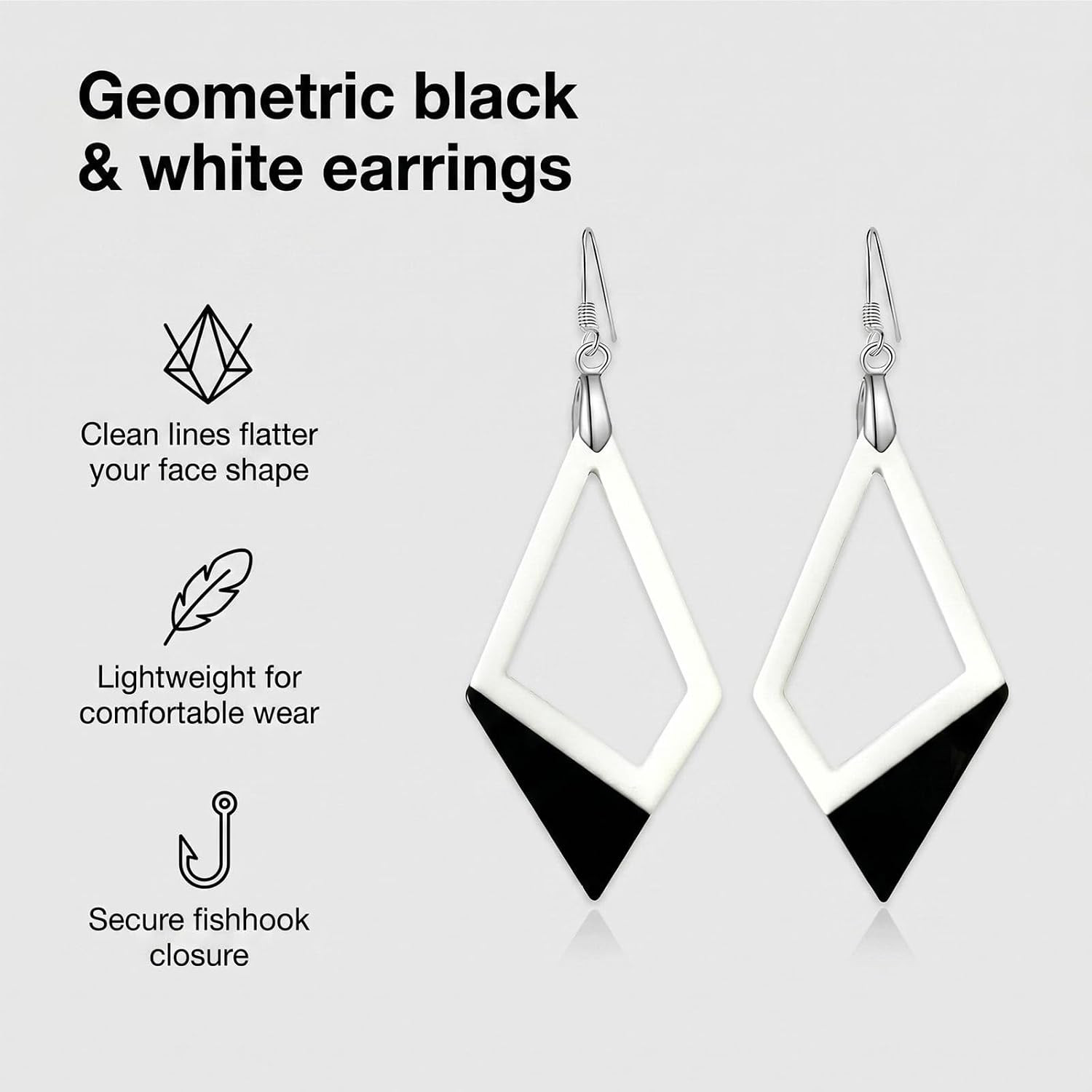 Black White Drop Earrings for Women Rectangle Hollow Geometric Long Dangle Earri