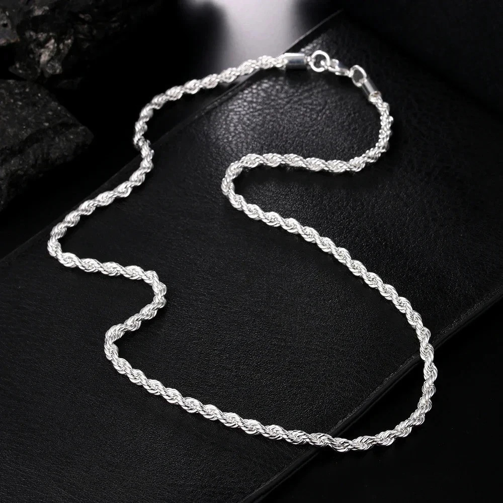 4MM Rope Chain Necklace 925 Sterling Silver Fashion Jewelry for Women Men Gift