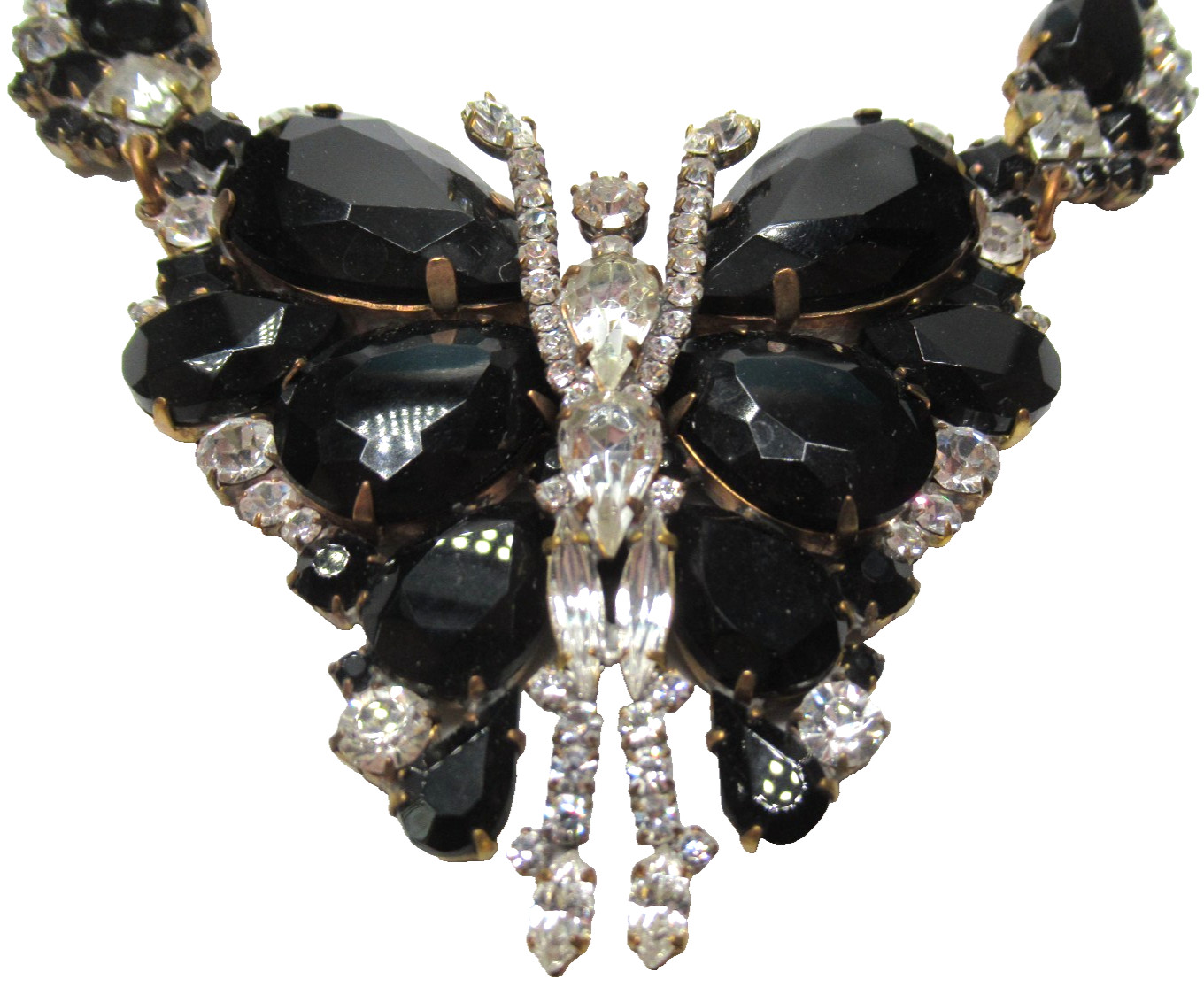 LILIEN CZECH Huge Black Glass Rhinestone Butterfly Necklace Earring Set